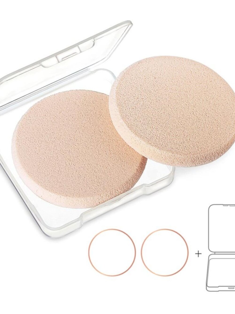 2pcs Round Makeup Sponges with 1 Travel Case, Beauty Face Primer Compact Powder